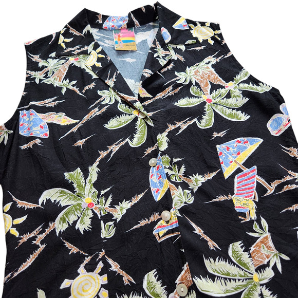 Too Hot Sunwear sleeveless top VINTAGE Hawaiian print size S - Picture 2 of 9
